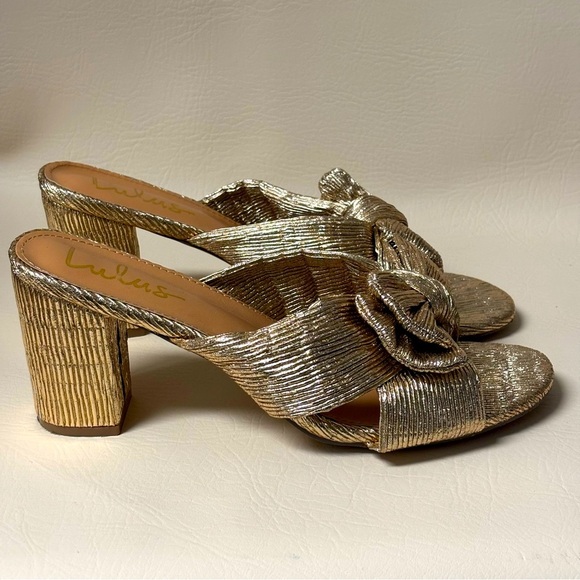 Lulus Dorothea Gold Knotted High Heel Sandals Size 11 - Picture 5 of 10